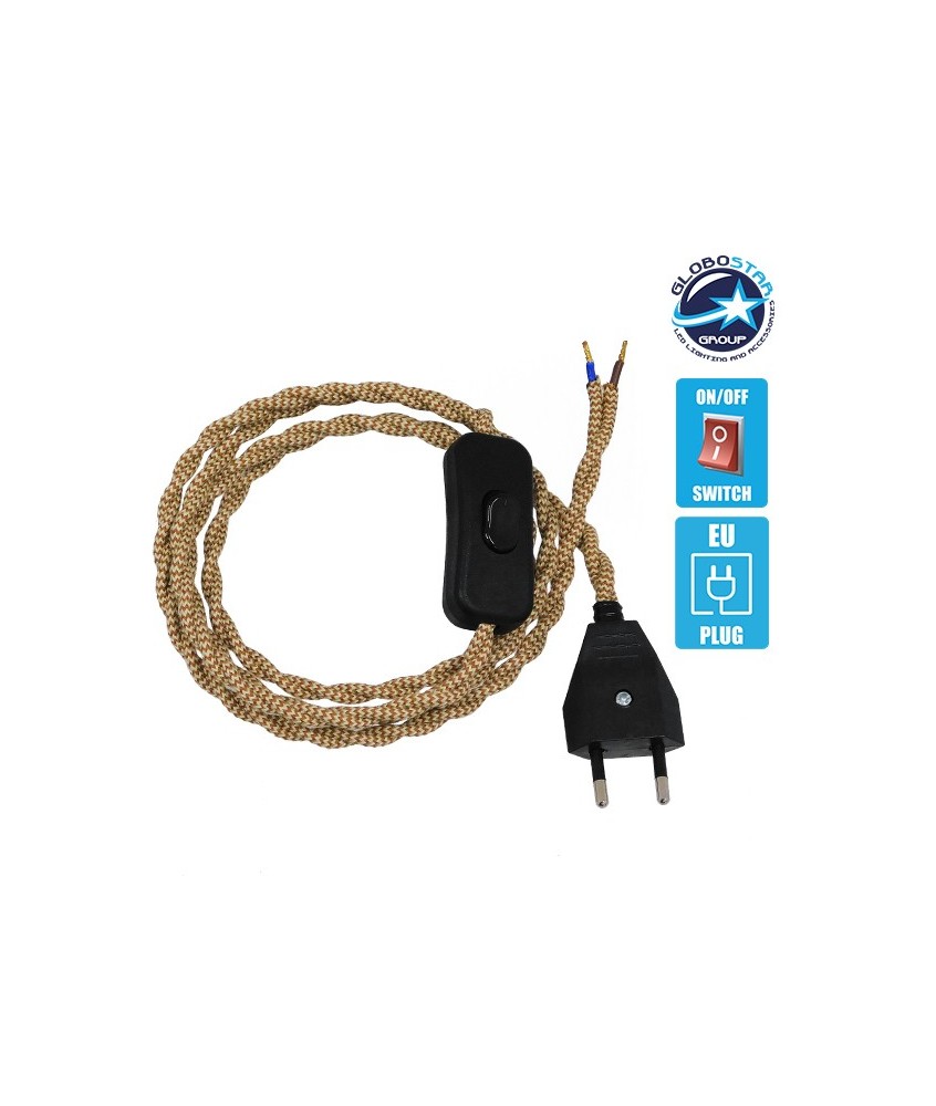 GLOBOSTAR® WHIP 91037 Μοντέρνο DIY Πλεκτό Καλώδιο με Διακόπτη On-Off AC 220-240V IP20 - Ανοιχτό Καφέ & Μαύρο - Μ150 x Π2.7 x Υ1.9cm